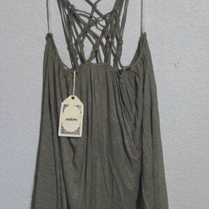 Womens olive green tank top. Small. Netted style top. Entro brand.